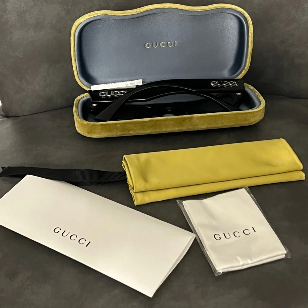 Gucci Men's GG1839SM Miami 52mm Rectangle Sunglasses Black Sunglasses NWT 490$